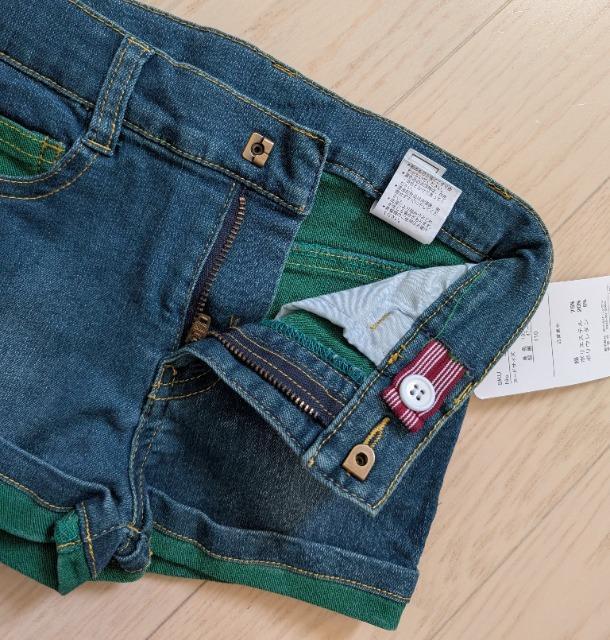 110★デニムショートパンツ★ネイビー×グリーン★新品★送料無料 < キッズ/ベビー  110★デニムショートパンツ★ネイビー×グリーン★新品★送料無料 < キッズ/ベビーの