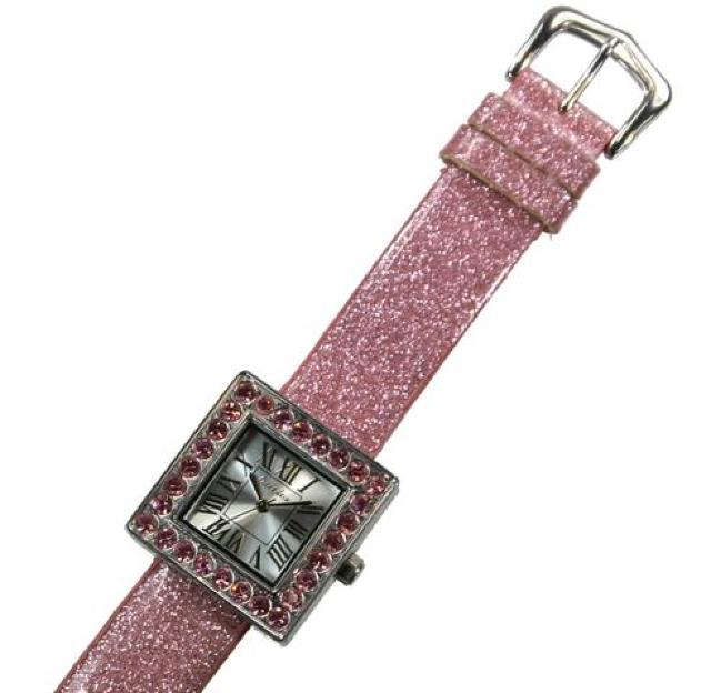 ラインストーン入りラメピンク 腕時計 キラキラ ガーリー 休日 オフ 可愛い スクエア  四角形 レディース < 女性アクセサリー/時計  ラインストーン入りラメピンク 腕時計 キラキラ ガーリー 休日 オフ 可愛い スクエア  四角形 レディース  < 女性アクセサリー/時計の