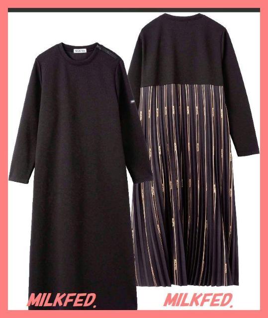 ミルクフェド☆美品スタイルアップ♪完売プリーツロゴドッキングマキシワンピ黒 < ブランド ミルクフェド☆美品スタイルアップ♪完売プリーツロゴドッキングマキシワンピ黒 < ブランドの