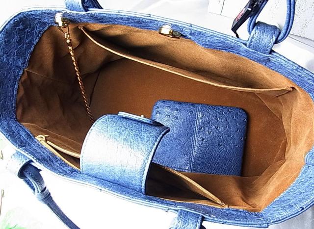 【正規美品】ZAO オーストリッチ ポーチ付きトートバッグ ブルー系 < 女性ファッション 【正規美品】ZAO オーストリッチ ポーチ付きトートバッグ ブルー系 < 女性ファッションの