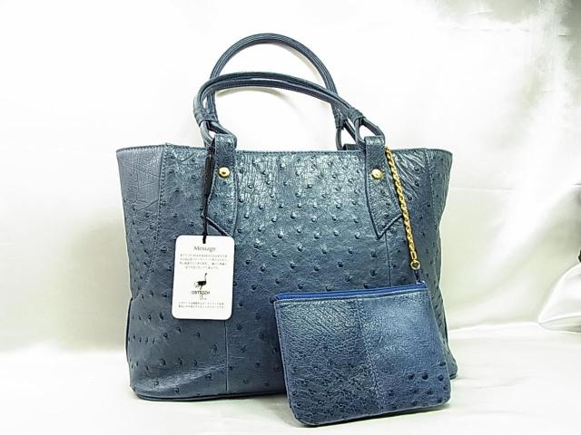 【正規美品】ZAO オーストリッチ ポーチ付きトートバッグ ブルー系 < 女性ファッション 【正規美品】ZAO オーストリッチ ポーチ付きトートバッグ ブルー系 < 女性ファッションの