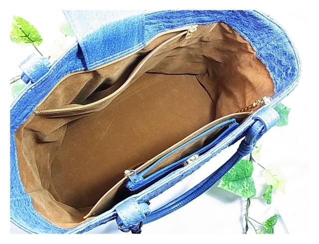 【正規美品】ZAO オーストリッチ ポーチ付きトートバッグ ブルー系 < 女性ファッション 【正規美品】ZAO オーストリッチ ポーチ付きトートバッグ ブルー系 < 女性ファッションの