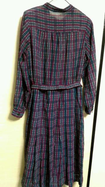 パープル系チェック柄長袖ワンピース XS〜Sサイズ 5〜7号 ベルト付き クラシカル < 女性ファッション パープル系チェック柄長袖ワンピース XS〜Sサイズ 5〜7号 ベルト付き クラシカル < 女性ファッションの