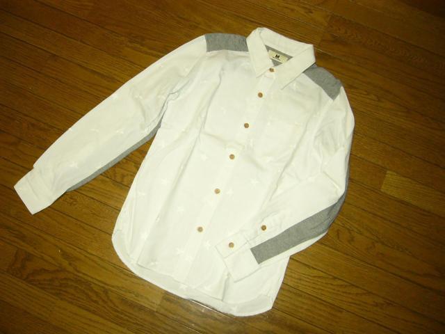 M エム スター刺繍ドット柄シャツ XS 白 ステッチ 長袖☆星TMT < ブランド  M エム スター刺繍ドット柄シャツ XS 白 ステッチ 長袖☆星TMT < ブランドの