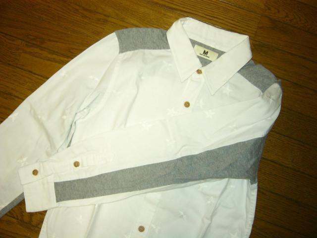 M エム スター刺繍ドット柄シャツ XS 白 ステッチ 長袖☆星TMT < ブランド  M エム スター刺繍ドット柄シャツ XS 白 ステッチ 長袖☆星TMT < ブランドの