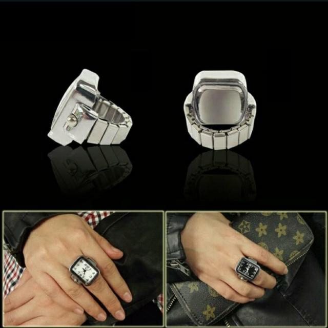 新品 指輪 時計 四角 フリーサイズ 銀 黒白セット < 女性アクセサリー/時計  新品 指輪 時計 四角 フリーサイズ 銀 黒白セット < 女性アクセサリー/時計の