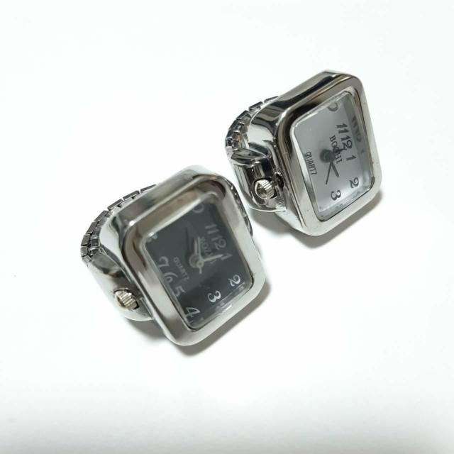 新品 指輪 時計 四角 フリーサイズ 銀 黒白セット < 女性アクセサリー/時計  新品 指輪 時計 四角 フリーサイズ 銀 黒白セット < 女性アクセサリー/時計の