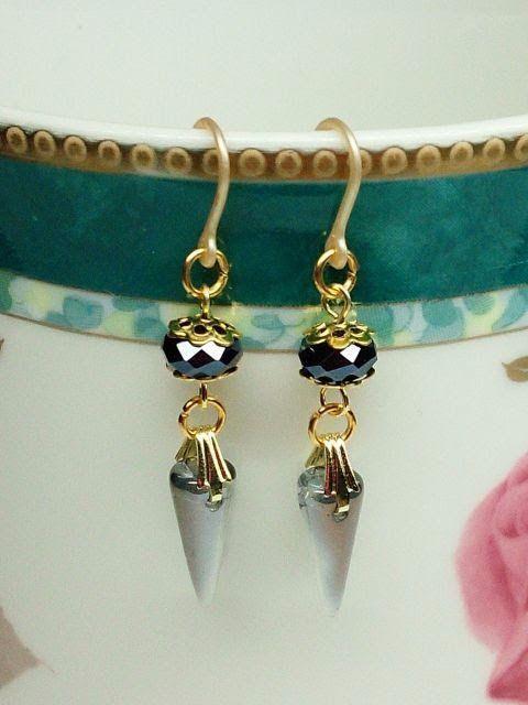 チェコグレージュ雫Aカンジェットスワロ樹脂ピアス☆ < 女性アクセサリー/時計  チェコグレージュ雫Aカンジェットスワロ樹脂ピアス☆  < 女性アクセサリー/時計の