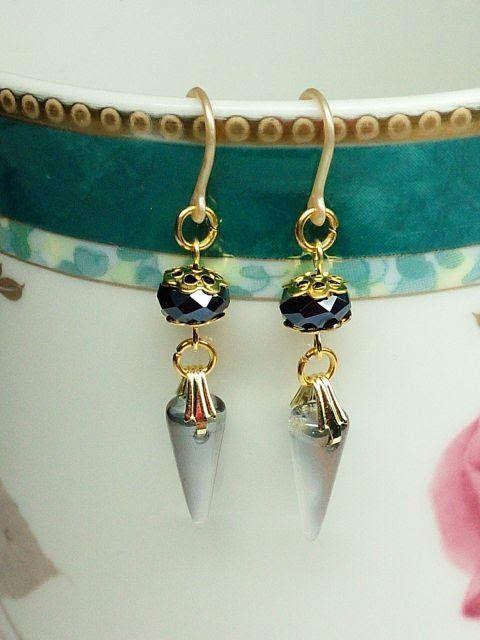 チェコグレージュ雫Aカンジェットスワロ樹脂ピアス☆ < 女性アクセサリー/時計  チェコグレージュ雫Aカンジェットスワロ樹脂ピアス☆ < 女性アクセサリー/時計の