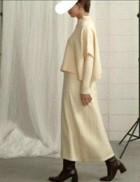 Bab. リブニットワンピース アイボリー フレアワンピース < 女性ファッション  Bab. リブニットワンピース アイボリー フレアワンピース < 女性ファッションの