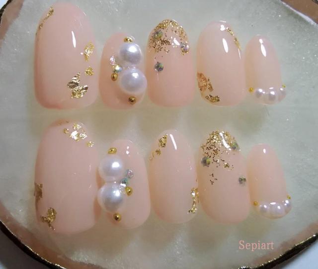 ジェルネイルチップ☆付け爪〜シアーくすみピンク×金箔 < 香水/コスメ/ネイル  ジェルネイルチップ☆付け爪〜シアーくすみピンク×金箔  < 香水/コスメ/ネイルの