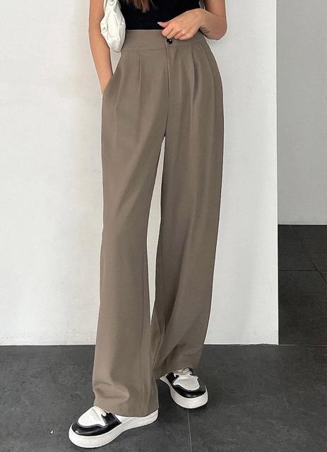 美脚パンツ●ハイウエストパンツ●グレーベージュ ダークベージュ●M●スラックス●韓国ファッション < 女性ファッション  美脚パンツ●ハイウエストパンツ●グレーベージュ ダークベージュ●M●スラックス●韓国ファッション < 女性ファッションの