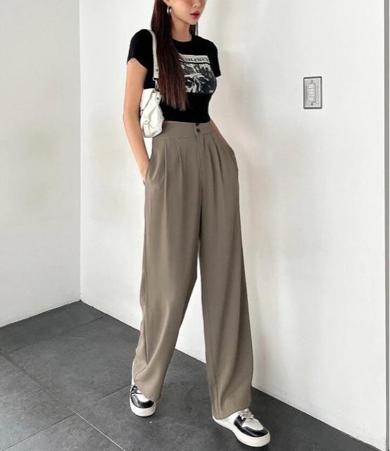 美脚パンツ●ハイウエストパンツ●グレーベージュ ダークベージュ●M●スラックス●韓国ファッション < 女性ファッション  美脚パンツ●ハイウエストパンツ●グレーベージュ ダークベージュ●M●スラックス●韓国ファッション < 女性ファッションの