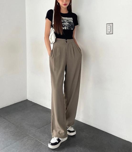 美脚パンツ●ハイウエストパンツ●グレーベージュ ダークベージュ●M●スラックス●韓国ファッション < 女性ファッション  美脚パンツ●ハイウエストパンツ●グレーベージュ ダークベージュ●M●スラックス●韓国ファッション < 女性ファッションの