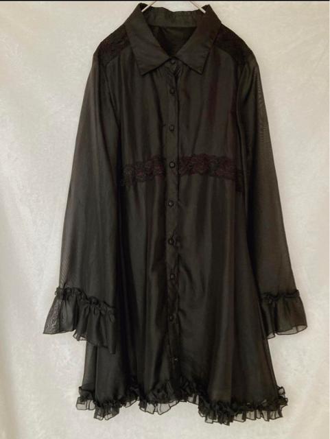 長袖 シースル チュールレース ブラウス ワンピース ロング カーディガン M N2m < 女性ファッション  長袖 シースル チュールレース ブラウス ワンピース ロング カーディガン M N2m  < 女性ファッションの