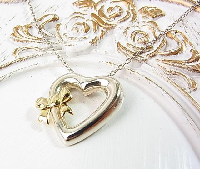 正規品美品ティファニー ハートリボンネックレス K18(750)xスターリングシルバー925 < ブランド 正規品美品ティファニー ハートリボンネックレス K18(750)xスターリングシルバー925 < ブランドの