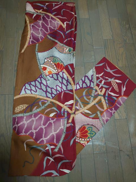 §USED、振袖、暈し染め、扇面花唐草吉祥鹿の子文 < 女性ファッション  §USED、振袖、暈し染め、扇面花唐草吉祥鹿の子文  < 女性ファッションの