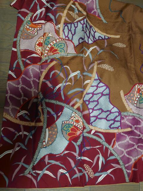 §USED、振袖、暈し染め、扇面花唐草吉祥鹿の子文 < 女性ファッション  §USED、振袖、暈し染め、扇面花唐草吉祥鹿の子文 < 女性ファッションの