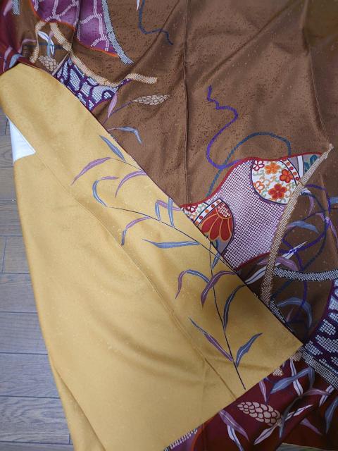 §USED、振袖、暈し染め、扇面花唐草吉祥鹿の子文 < 女性ファッション  §USED、振袖、暈し染め、扇面花唐草吉祥鹿の子文 < 女性ファッションの