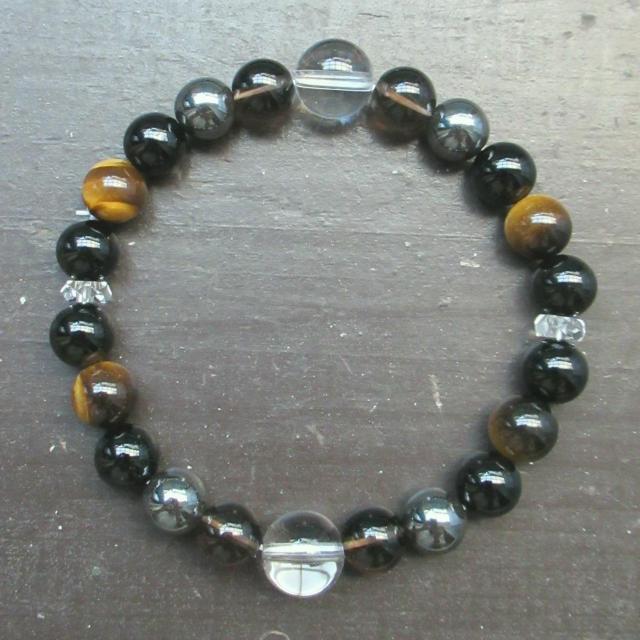 水晶xタイガーアイxオニキスxヘマタイトxスモーキークォーツブレスレット < 男性アクセサリー/時計 水晶xタイガーアイxオニキスxヘマタイトxスモーキークォーツブレスレット < 男性アクセサリー/時計の