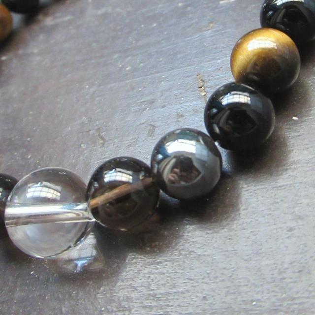 水晶xタイガーアイxオニキスxヘマタイトxスモーキークォーツブレスレット < 男性アクセサリー/時計 水晶xタイガーアイxオニキスxヘマタイトxスモーキークォーツブレスレット < 男性アクセサリー/時計の