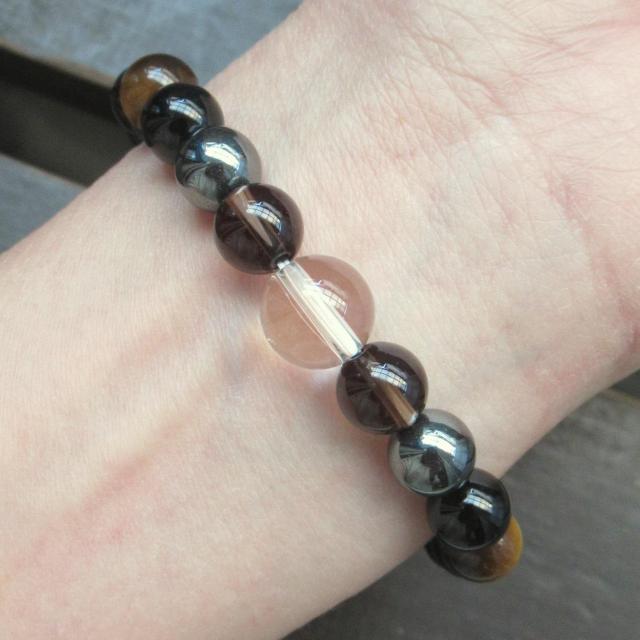水晶xタイガーアイxオニキスxヘマタイトxスモーキークォーツブレスレット < 男性アクセサリー/時計 水晶xタイガーアイxオニキスxヘマタイトxスモーキークォーツブレスレット < 男性アクセサリー/時計の
