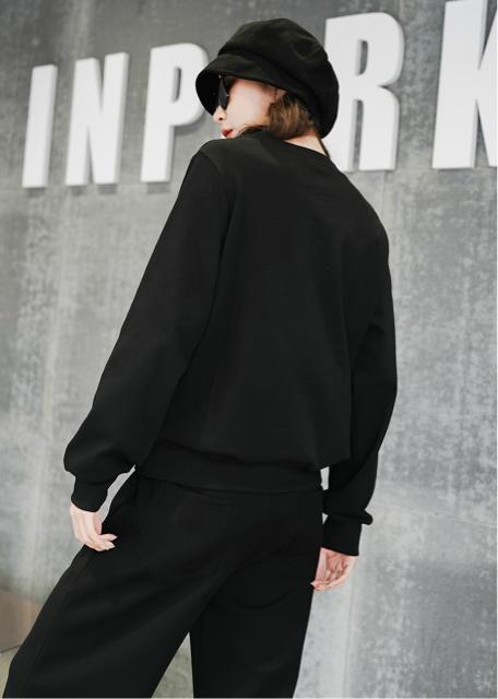 トレーナー 飾りファスナー 刺繍英字 長袖 ブラック 大きいサイズ < 女性ファッション  トレーナー 飾りファスナー 刺繍英字 長袖 ブラック 大きいサイズ < 女性ファッションの