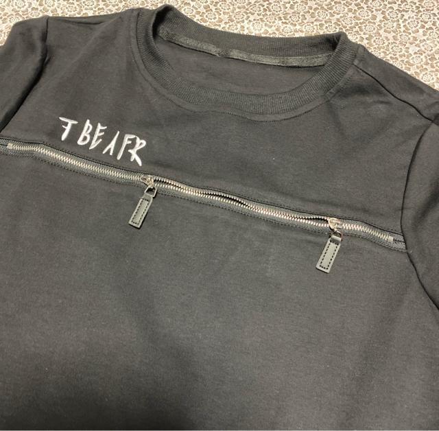 トレーナー 飾りファスナー 刺繍英字 長袖 ブラック 大きいサイズ < 女性ファッション  トレーナー 飾りファスナー 刺繍英字 長袖 ブラック 大きいサイズ < 女性ファッションの