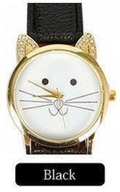 ラインストーン耳デザイン&猫絵腕時計PUレザーベルトBk < 女性アクセサリー/時計  ラインストーン耳デザイン&猫絵腕時計PUレザーベルトBk  < 女性アクセサリー/時計の
