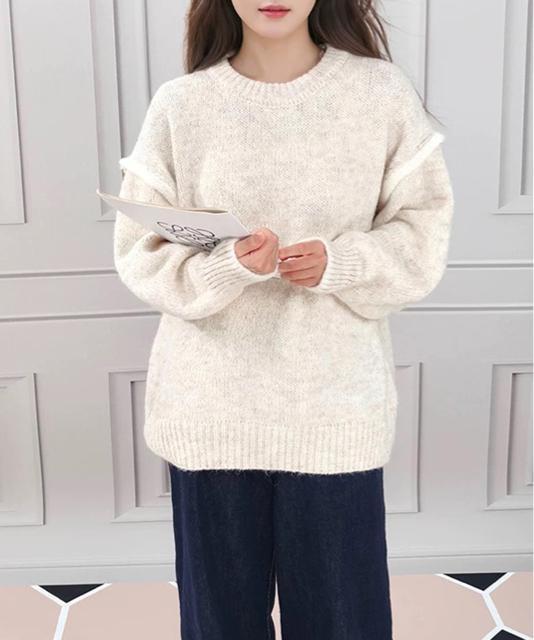 送料無料 新品 ゆったりニットトップスラウンドネック冬服 < 女性ファッション  送料無料 新品 ゆったりニットトップスラウンドネック冬服 < 女性ファッションの