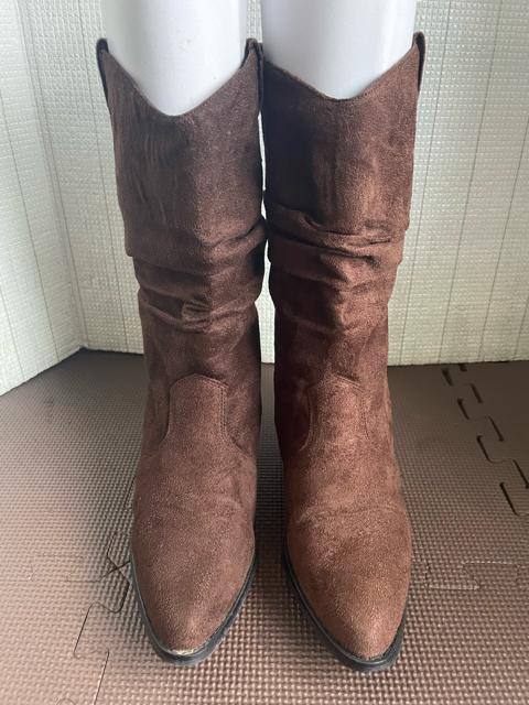 中古 くしゅくしゅブーツ レディース ショートブーツ スエード ローヒール ダークブラウン Lサイズ 24〜24.5cm < 女性ファッション  中古 くしゅくしゅブーツ レディース ショートブーツ スエード ローヒール ダークブラウン Lサイズ 24〜24.5cm  < 女性ファッションの