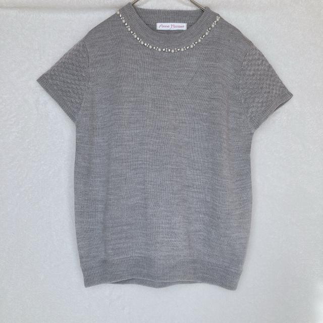 Anne Basket ビジュー パール キャプスリーブ 半袖 ニット トップス N2m < 女性ファッション  Anne Basket ビジュー パール キャプスリーブ 半袖 ニット トップス N2m  < 女性ファッションの