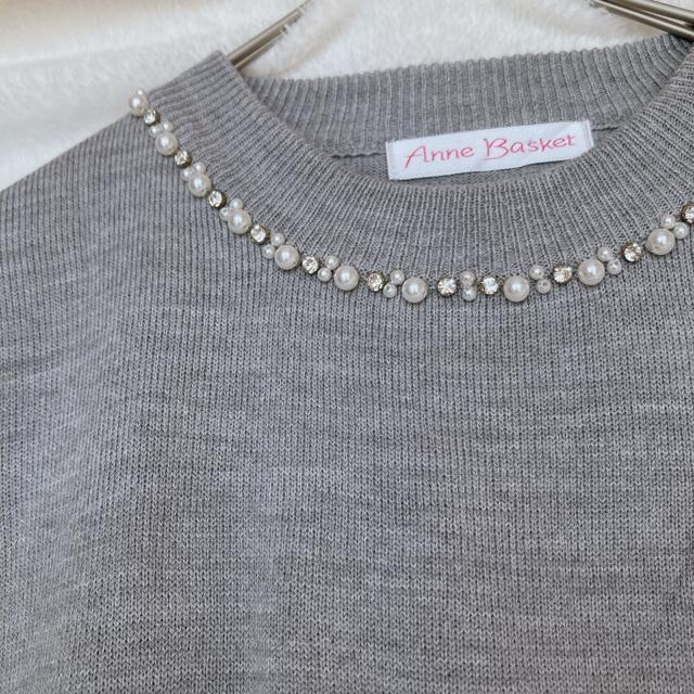 Anne Basket ビジュー パール キャプスリーブ 半袖 ニット トップス N2m < 女性ファッション  Anne Basket ビジュー パール キャプスリーブ 半袖 ニット トップス N2m < 女性ファッションの