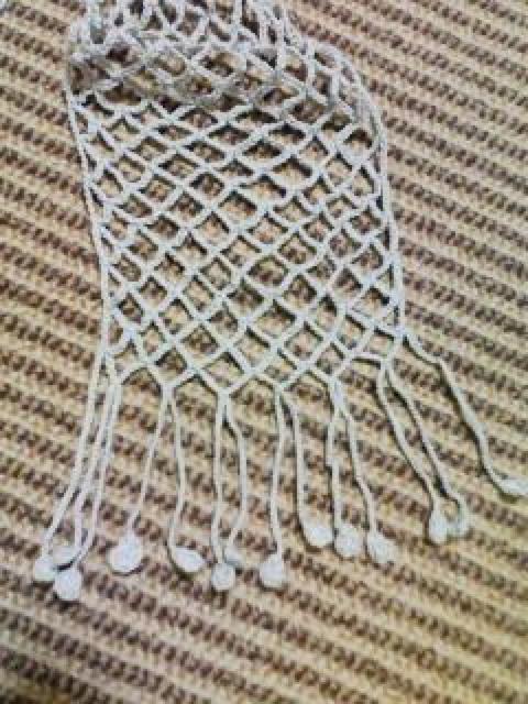 手編みネット編みのコットンマフラー グレー < 女性ファッション  手編みネット編みのコットンマフラー グレー < 女性ファッションの