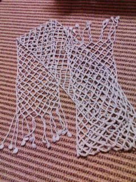 手編みネット編みのコットンマフラー グレー < 女性ファッション  手編みネット編みのコットンマフラー グレー < 女性ファッションの