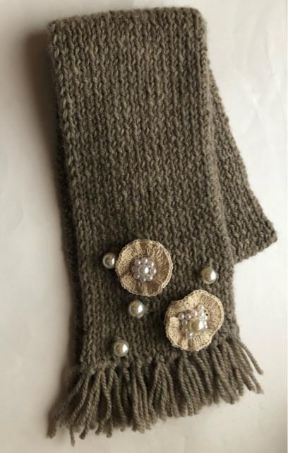 ハンドメイド マフや 一巻き用 ウール100% モチーフ パールビーズ < 女性ファッション  ハンドメイド マフや 一巻き用 ウール100% モチーフ パールビーズ < 女性ファッションの