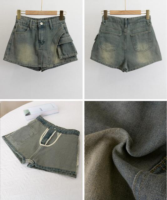 送料無料 新品 ラップスカート風デニムショートパンツ春夏 < 女性ファッション  送料無料 新品 ラップスカート風デニムショートパンツ春夏 < 女性ファッションの