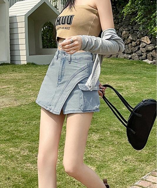 送料無料 新品 ラップスカート風デニムショートパンツ春夏 < 女性ファッション  送料無料 新品 ラップスカート風デニムショートパンツ春夏 < 女性ファッションの