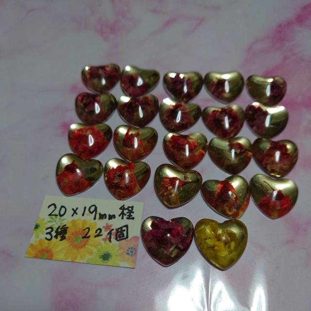 フラワー入りハートパーツ画像のまま3種22個厚みあり < 香水/コスメ/ネイル  フラワー入りハートパーツ画像のまま3種22個厚みあり  < 香水/コスメ/ネイルの