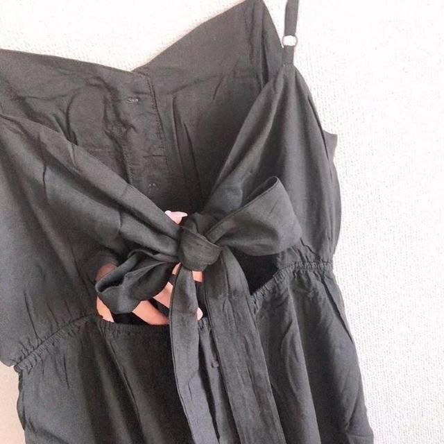 ◆バックリボンリネンマキシワンピ◆ブラックM*背中リボン★肌見せ♪海*秋コーデ美品 < 女性ファッション  ◆バックリボンリネンマキシワンピ◆ブラックM*背中リボン★肌見せ♪海*秋コーデ美品 < 女性ファッションの