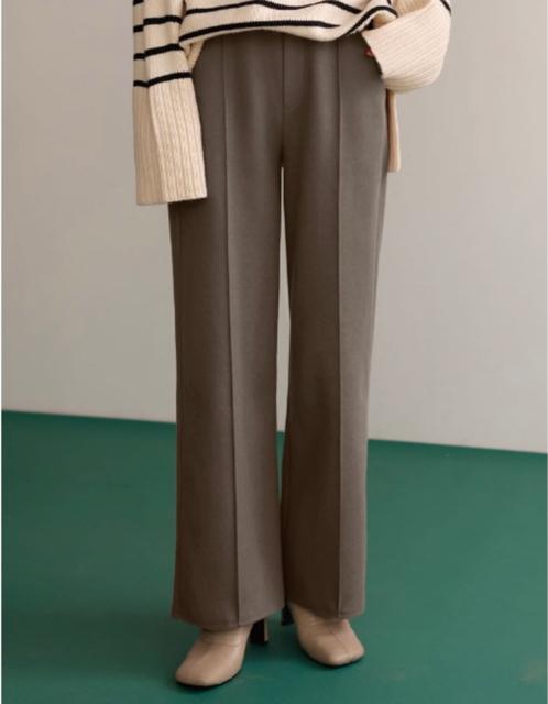 美脚パンツ●暖か 裏起毛センタータック ストレートパンツ●グレーベージュ グレージュ●L●ウエストゴム < 女性ファッション  美脚パンツ●暖か 裏起毛センタータック ストレートパンツ●グレーベージュ グレージュ●L●ウエストゴム  < 女性ファッションの