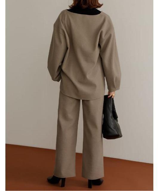 美脚パンツ●暖か 裏起毛センタータック ストレートパンツ●グレーベージュ グレージュ●L●ウエストゴム < 女性ファッション  美脚パンツ●暖か 裏起毛センタータック ストレートパンツ●グレーベージュ グレージュ●L●ウエストゴム < 女性ファッションの