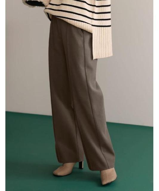美脚パンツ●暖か 裏起毛センタータック ストレートパンツ●グレーベージュ グレージュ●L●ウエストゴム < 女性ファッション  美脚パンツ●暖か 裏起毛センタータック ストレートパンツ●グレーベージュ グレージュ●L●ウエストゴム < 女性ファッションの