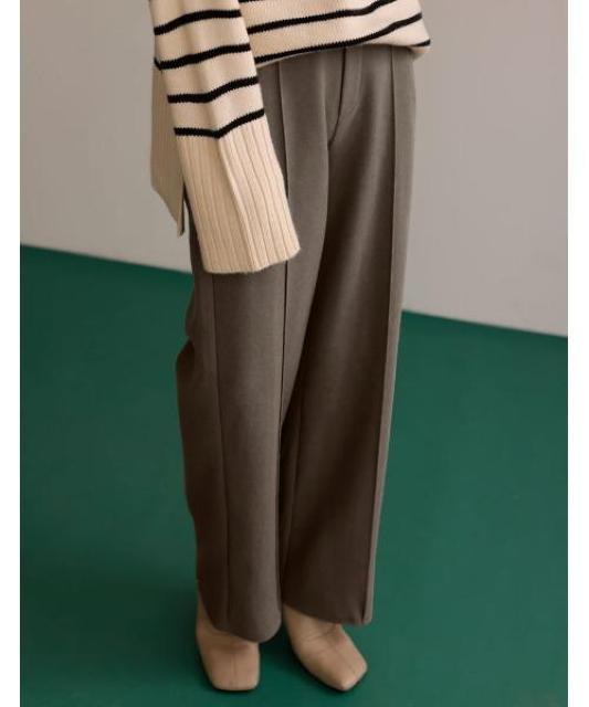 美脚パンツ●暖か 裏起毛センタータック ストレートパンツ●グレーベージュ グレージュ●L●ウエストゴム < 女性ファッション  美脚パンツ●暖か 裏起毛センタータック ストレートパンツ●グレーベージュ グレージュ●L●ウエストゴム < 女性ファッションの