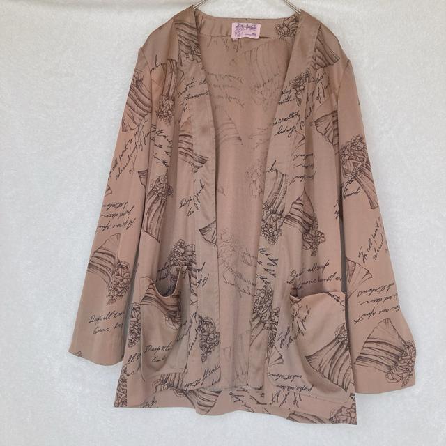 英国イラスト プリント 長袖 ノーカラージャケット カーディガン はおり 茶 F N2m < 女性ファッション 英国イラスト プリント 長袖 ノーカラージャケット カーディガン はおり 茶 F N2m < 女性ファッションの