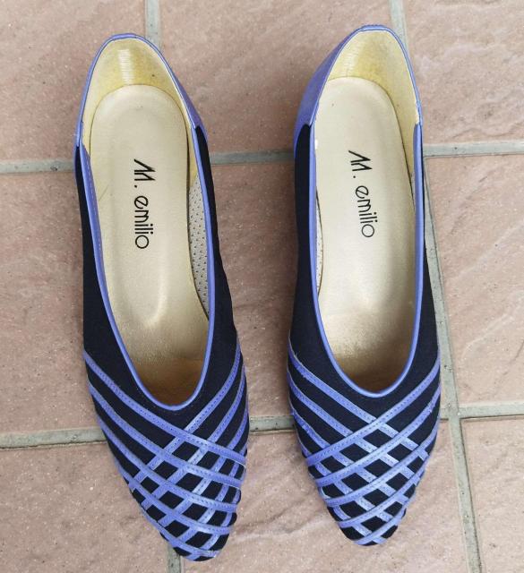 M.emilio エムエミリオ レディース フラットパンプス ブラックxパープル バイカラー < 女性ファッション M.emilio エムエミリオ レディース フラットパンプス ブラックxパープル バイカラー < 女性ファッションの