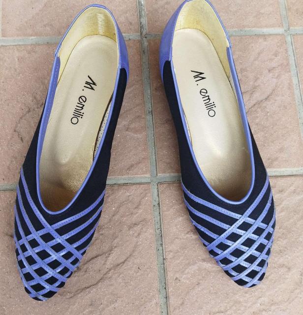 M.emilio エムエミリオ レディース フラットパンプス ブラックxパープル バイカラー < 女性ファッション M.emilio エムエミリオ レディース フラットパンプス ブラックxパープル バイカラー < 女性ファッションの