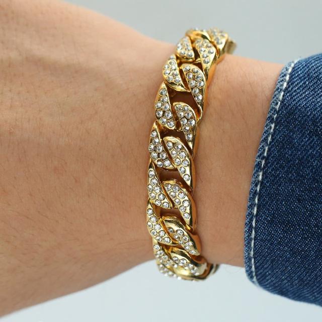 金メッキ ブレスレットステンレス 4面ラインストーン新品ON3 !。 < 男性アクセサリー/時計  金メッキ ブレスレットステンレス 4面ラインストーン新品ON3 !。  < 男性アクセサリー/時計の