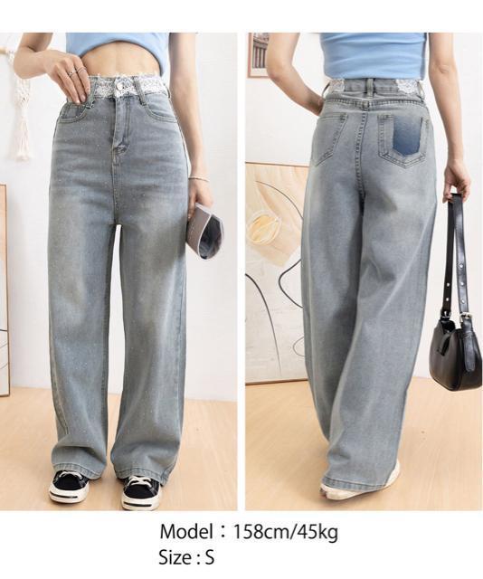 送料無料 新品 レースウエストデニムパンツビジューデニム < 女性ファッション  送料無料 新品 レースウエストデニムパンツビジューデニム < 女性ファッションの