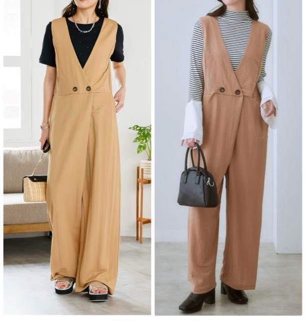 新品☆LL♪ベージュ系♪オールインワン♪ストレッチサロペット☆Q284 < 女性ファッション  新品☆LL♪ベージュ系♪オールインワン♪ストレッチサロペット☆Q284 < 女性ファッションの